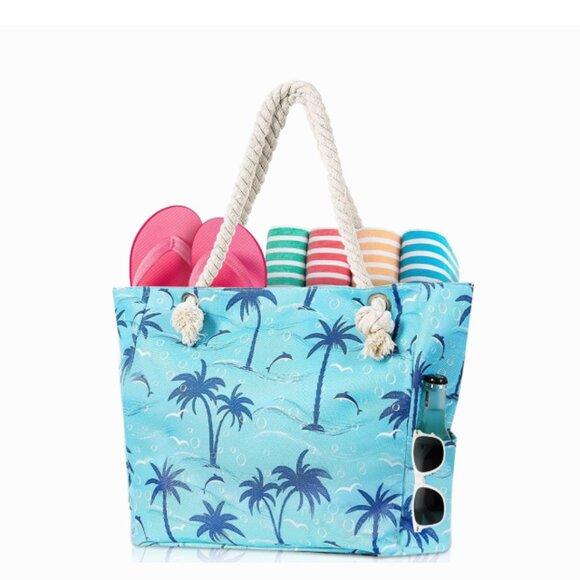 Large Canvas Beach Tote Bag with Zipper Waterproof NEW IN BOX - Picture 1 of 7
